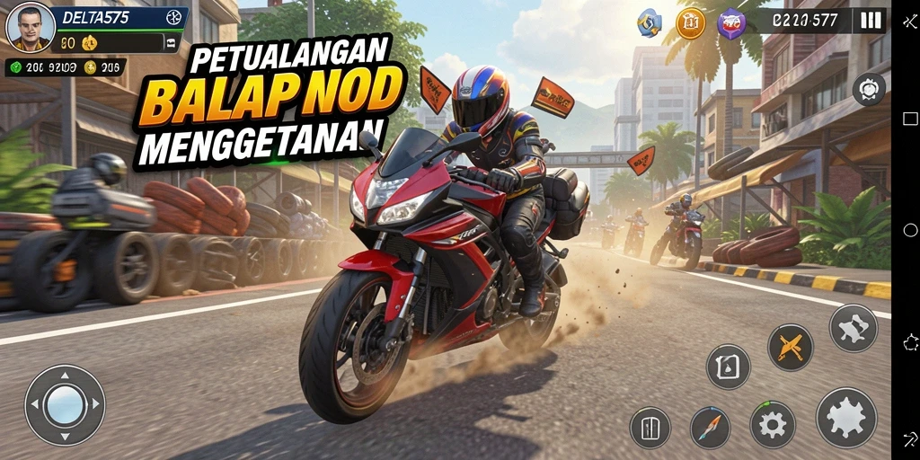 Tampilan menarik dari gameplay balap motor yang intens.