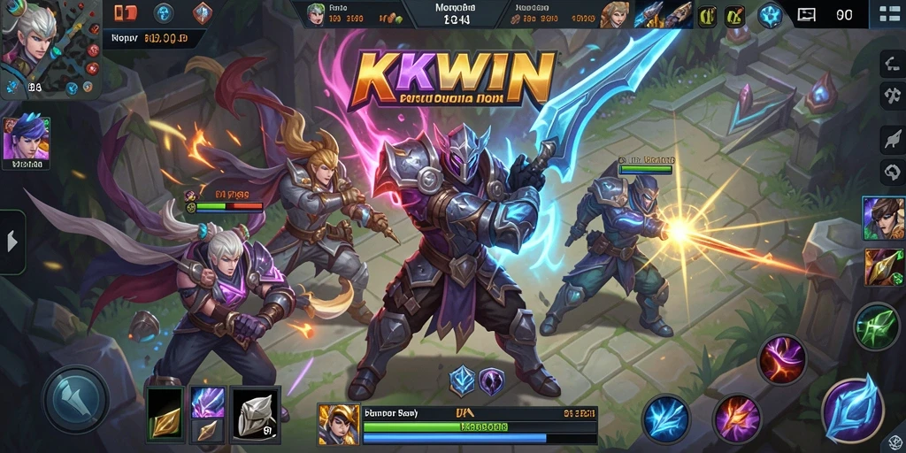 Screenshot gameplay KKWIN yang menunjukkan pertarungan seru dan karakter yang beragam.