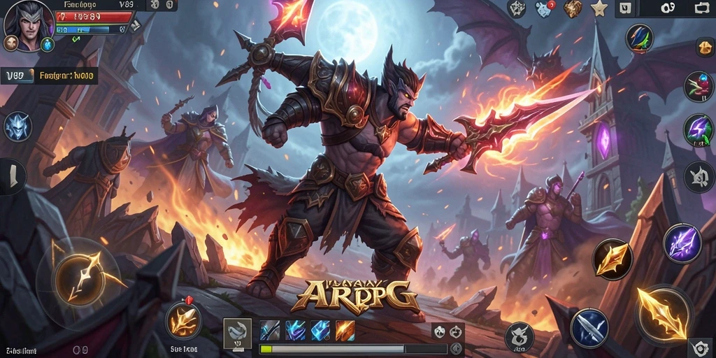 Screenshot menunjukkan pertarungan epik dalam game ARPG V89 dengan grafis yang menakjubkan.